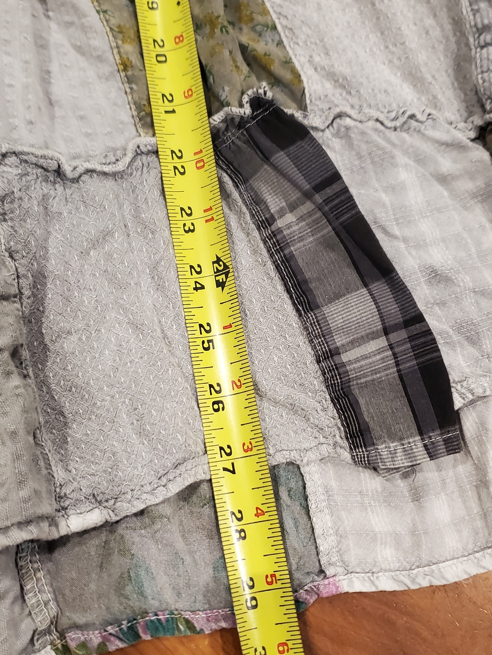 Patchwork Denim Tunic Top Blue Olive Ruffle Western Country Cottagecore Rodeo - Picture 11 of 12